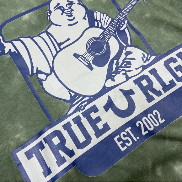 True Religion Mens Buddha Logo Graphic Tee Balsam Green Tie Dye Short Sleeve Tee - Picture 4 of 8